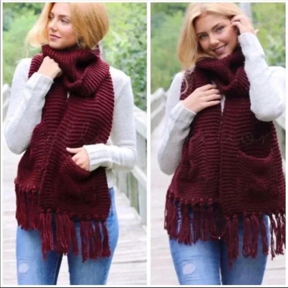 Kala Vella Accessories - Sangria Pocketed Tassel Scarf